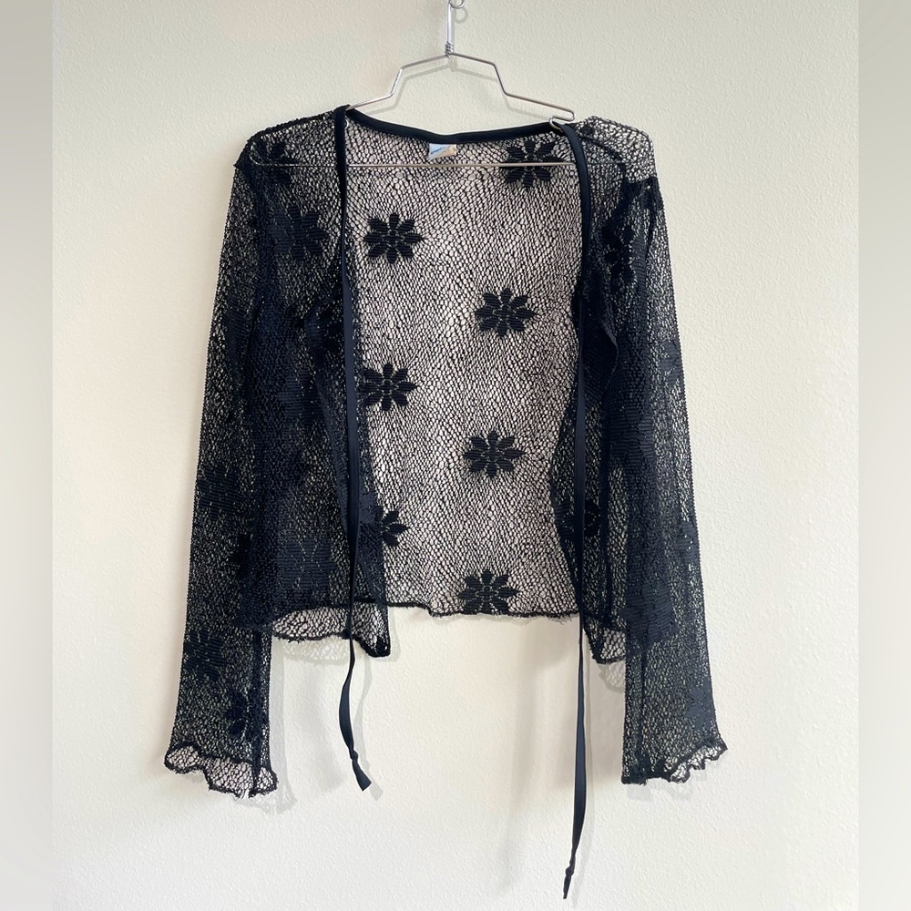 90s sheer floral tie up shrug
